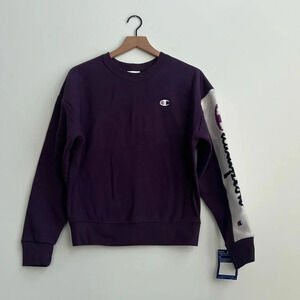 New Champion Reverse Weave Sweatshirt Purple Long Sleeve Embroidered Knit logo